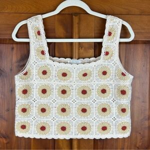Rebellion Again Crochet Boho Cottagecore Granny Square Neck Crop Top Coachella